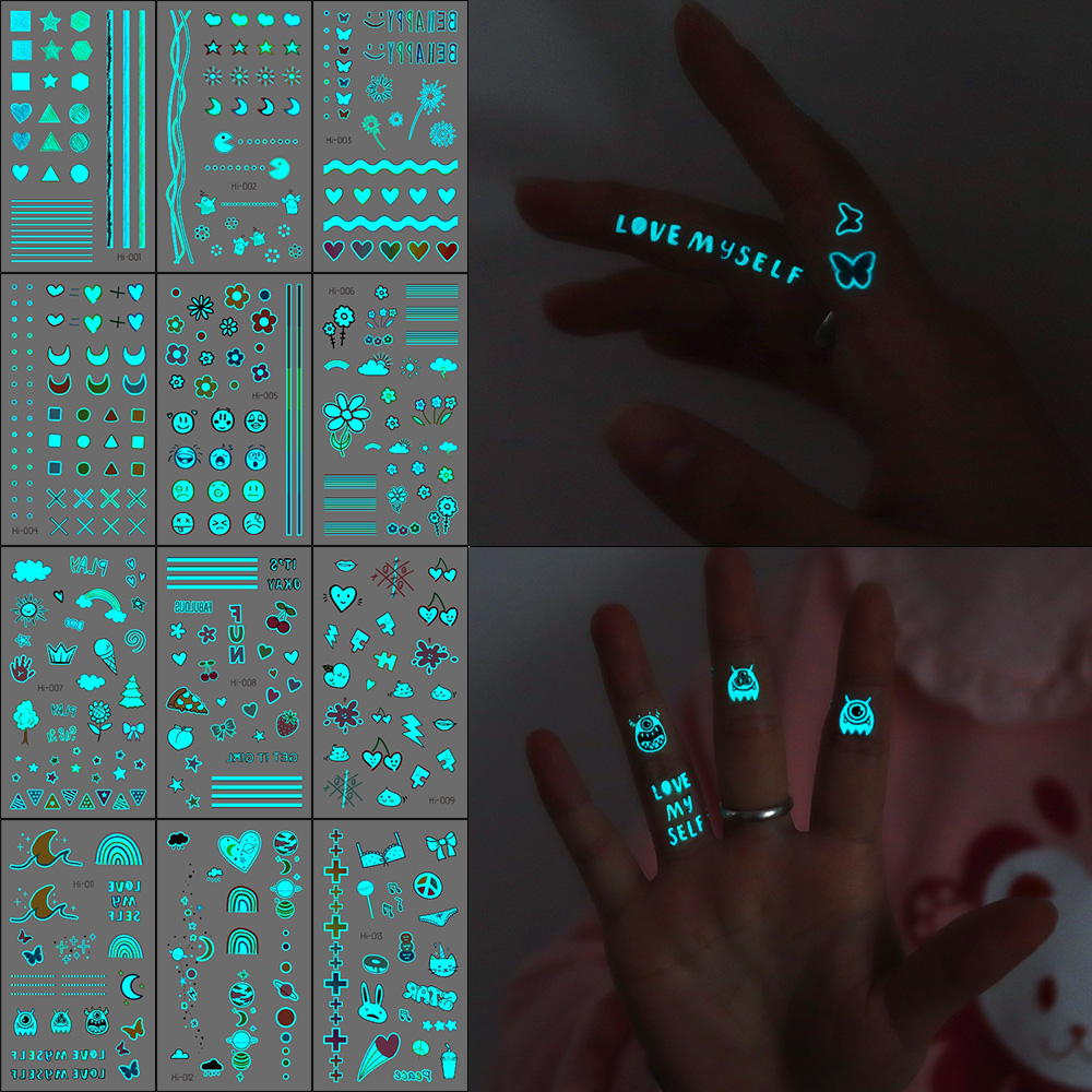 Glow In Dark Stars - Im Dunkeln leuchtende Tattoo-Aufkleber 12 Stück