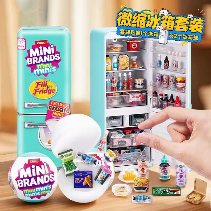 Play Kitchen Set - LED-beleuchtetes Mini-Kühlschrank-Spielzeugset, Mini-Kühlschrank mit Mini-Lebensmitteln, Mikro-Küchenszene,