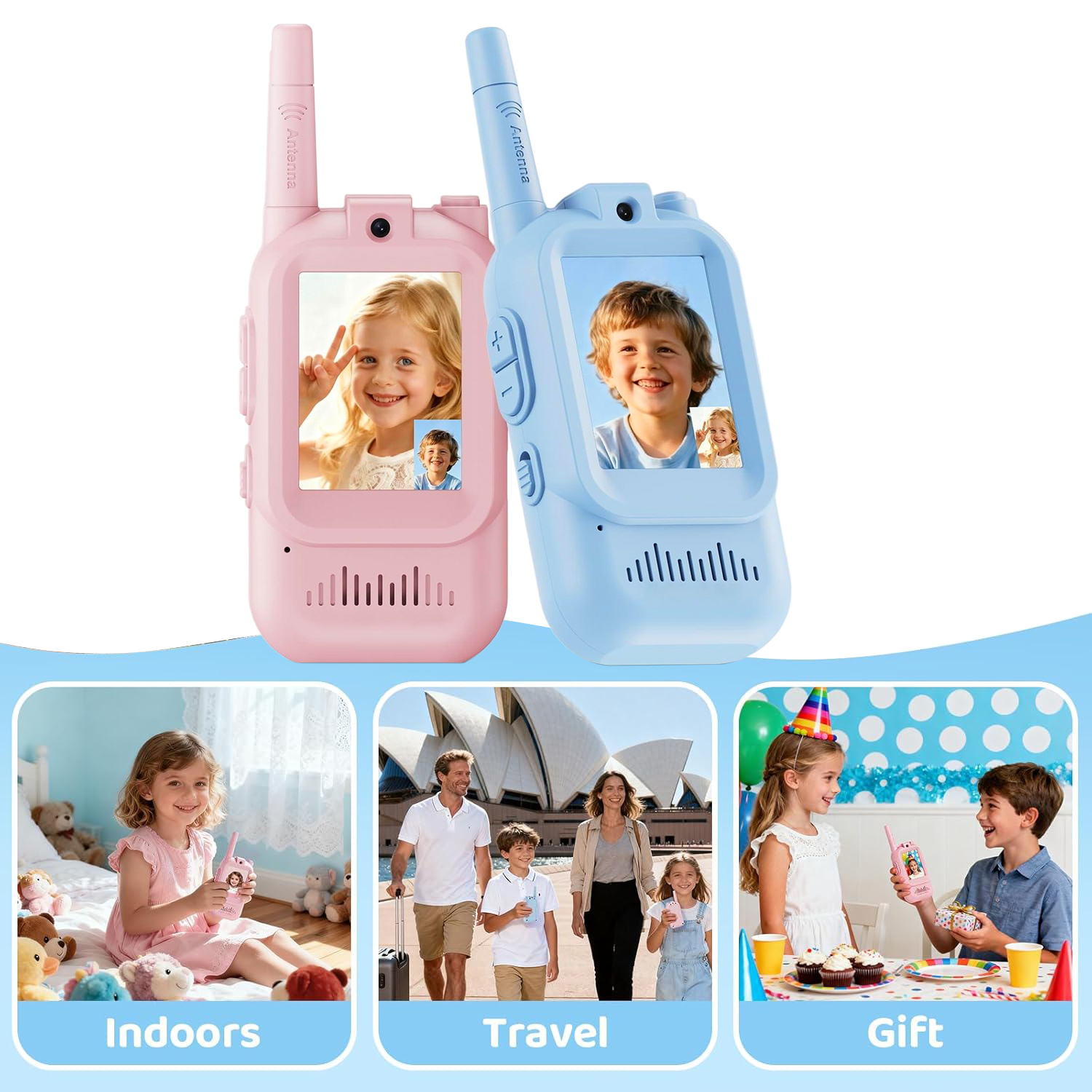 Toys For Kids Video - Kinder-Video-Walkie-Talkies, 2er-Pack, wiederaufladbares Intercom-Walkie-Talkie, niedliches 2-Zoll-Display,