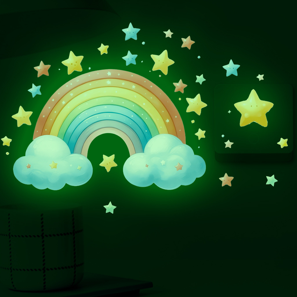 Glow In Dark Stars - Cartoon Regenbogen Leuchtende Wandaufkleber, die im