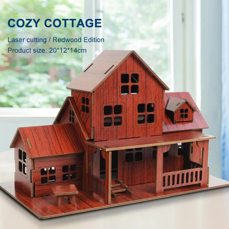 Wooden Puzzle Kids - 3D-Holzpuzzle-Modell: Gemütliches Cottage – DIY mechanisches