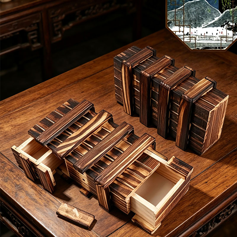 Wooden Puzzle Kids - Klassisches 3D-Gehirnteaser-Holzpuzzle, magische Geschenkbox mit verstecktem