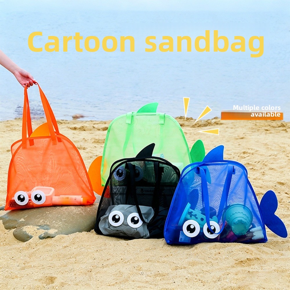 Kids Storage Toys - Kinder-Strandtaschen aus Netzstoff, bunt, mit Cartoon-Hai-Motiv,