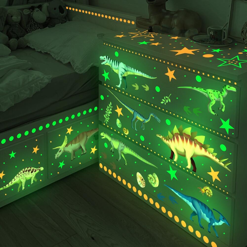 Glow In Dark Stars - 3 Blatt im Dunkeln leuchtende Dinosaurier-Sterne-Wandaufkleber,