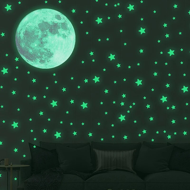 Glow In Dark Stars - 103 Stück leuchtende Mond- und Sterne-Wandaufkleber,