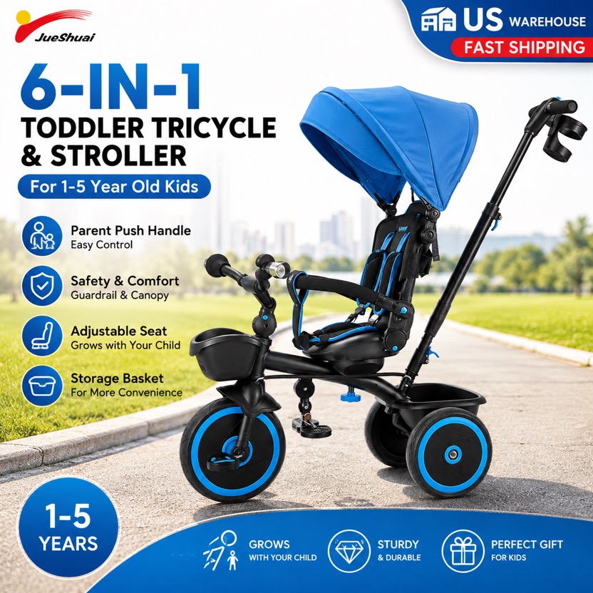 Kids Storage Toys - Kinder-Dreirad & Kinderwagen für 1-5-Jährige, 6-in-1