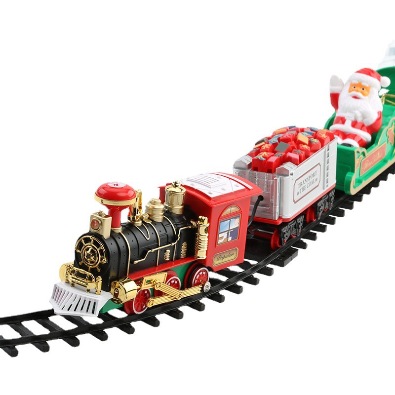 Toy Train Track Set - Elektrisches Weihnachtszug-Set, Musikalischer, leuchtender Weihnachtsbaum, hängende