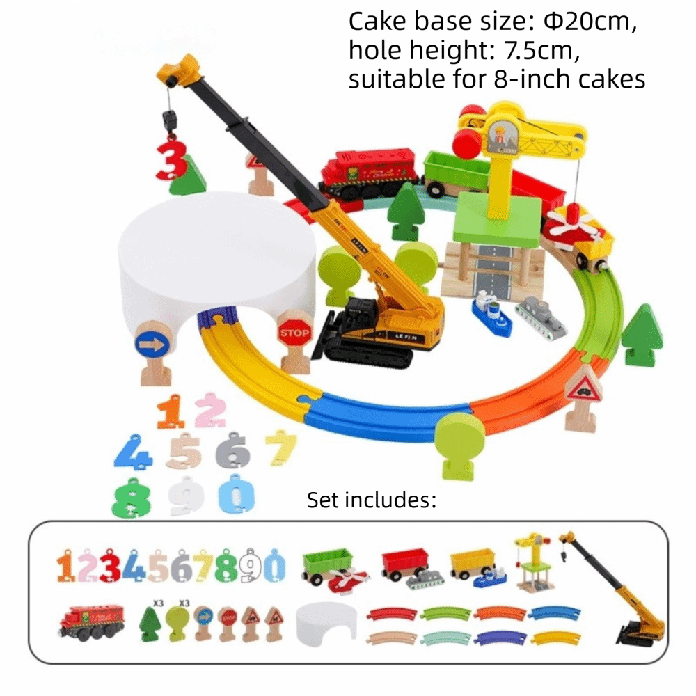 Toy Train Track Set - Licht- und Soundeffekte Holzeisenbahn-Set Wiederverwendbare Geburtstagstorten-Dekoration