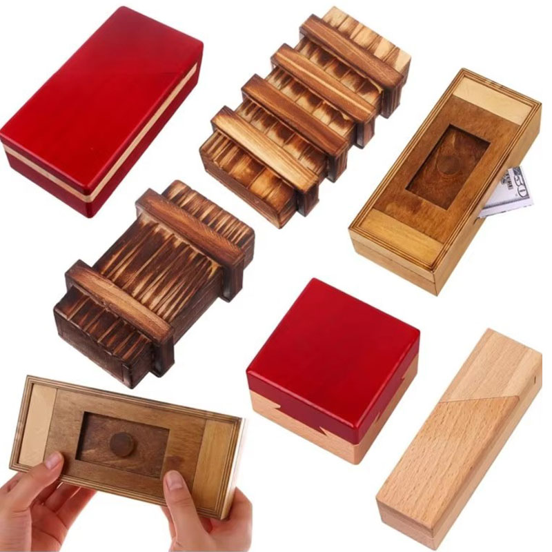 Wooden Puzzle Kids - Holzpuzzle-Box mit Geheimfach, kniffliger Denkspiel-Rätsel mit